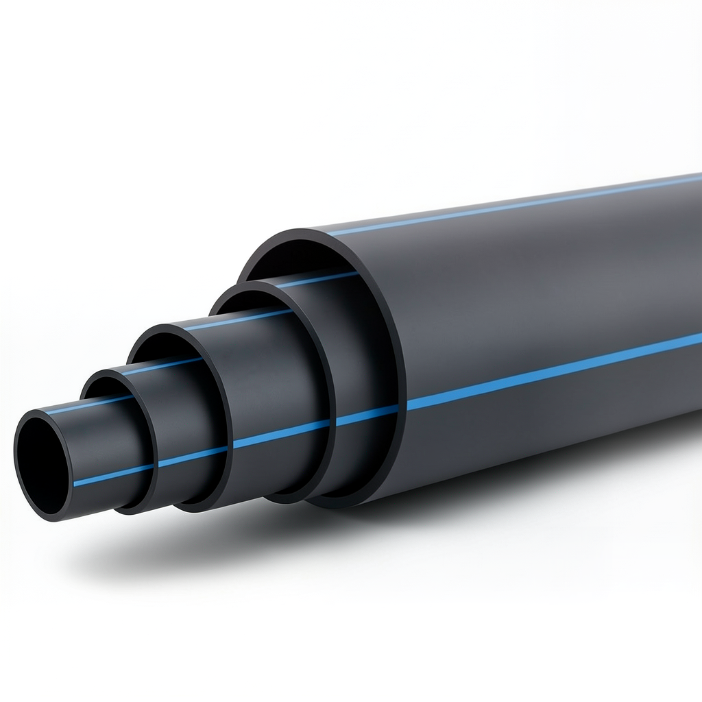 أنابيب بلاستيك HDPE ضغط 16 بار PE 80 قطر خارجي 315 مم SDR 9 أسود مع خط أزرق