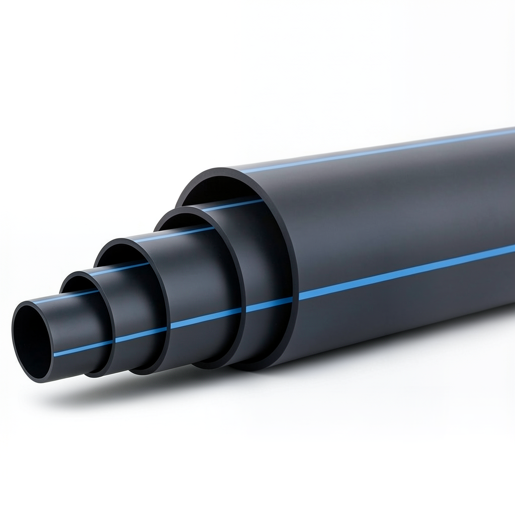 HDPE Polyethylene Pipe Nominal Pressure 16 Bar PE 80 OD 355 mm SDR 9 Black with Blue Stripes