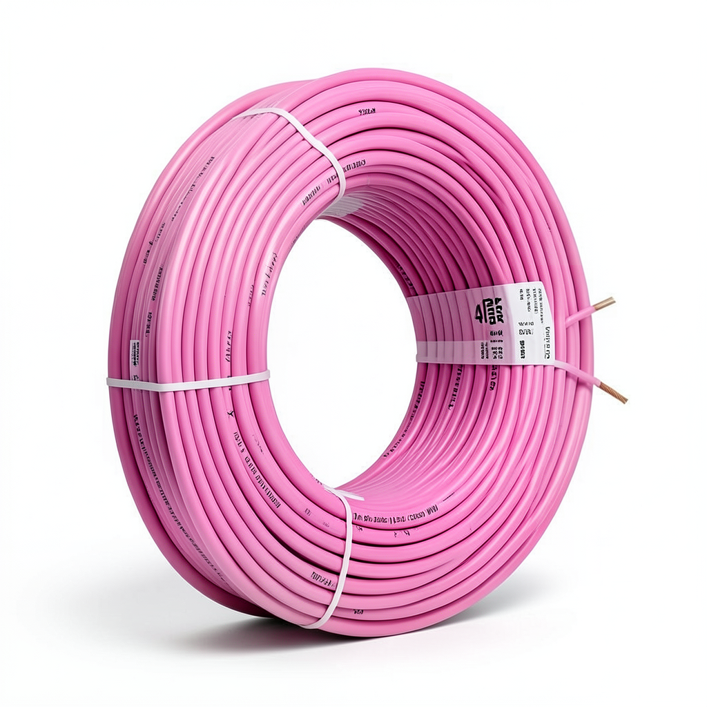 سلك كهرباء نحاس مرن عزل PVC، مقاس 150 مم2، جهد 450/750 فولت، طول اللفة 300 قدم، لون زهري | شركة الفنار