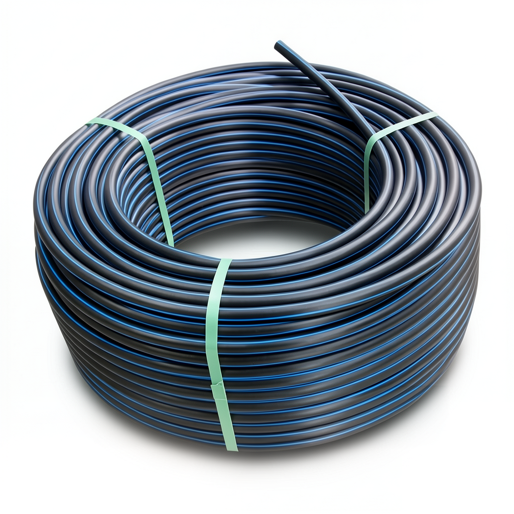 لفة أنابيب HDPE ضغط 12.5 بار PE 80 قطر خارجي 160 مم SDR 11 أسود مع خط أزرق