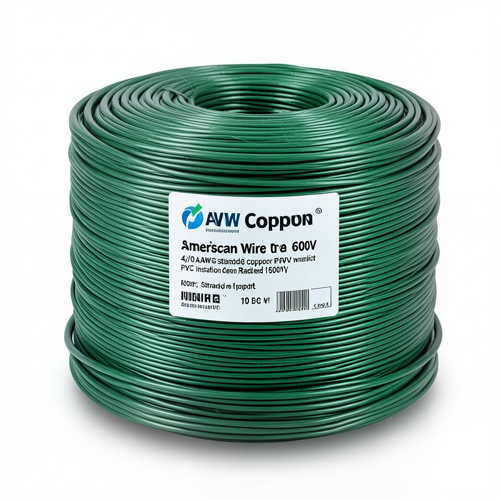 لفة سلك كهرباء امريكي AWM نحاس مجدول 600 فولت 4/0 AWG عزل PVC لون أخضر 500 قدم | شركة الفنار