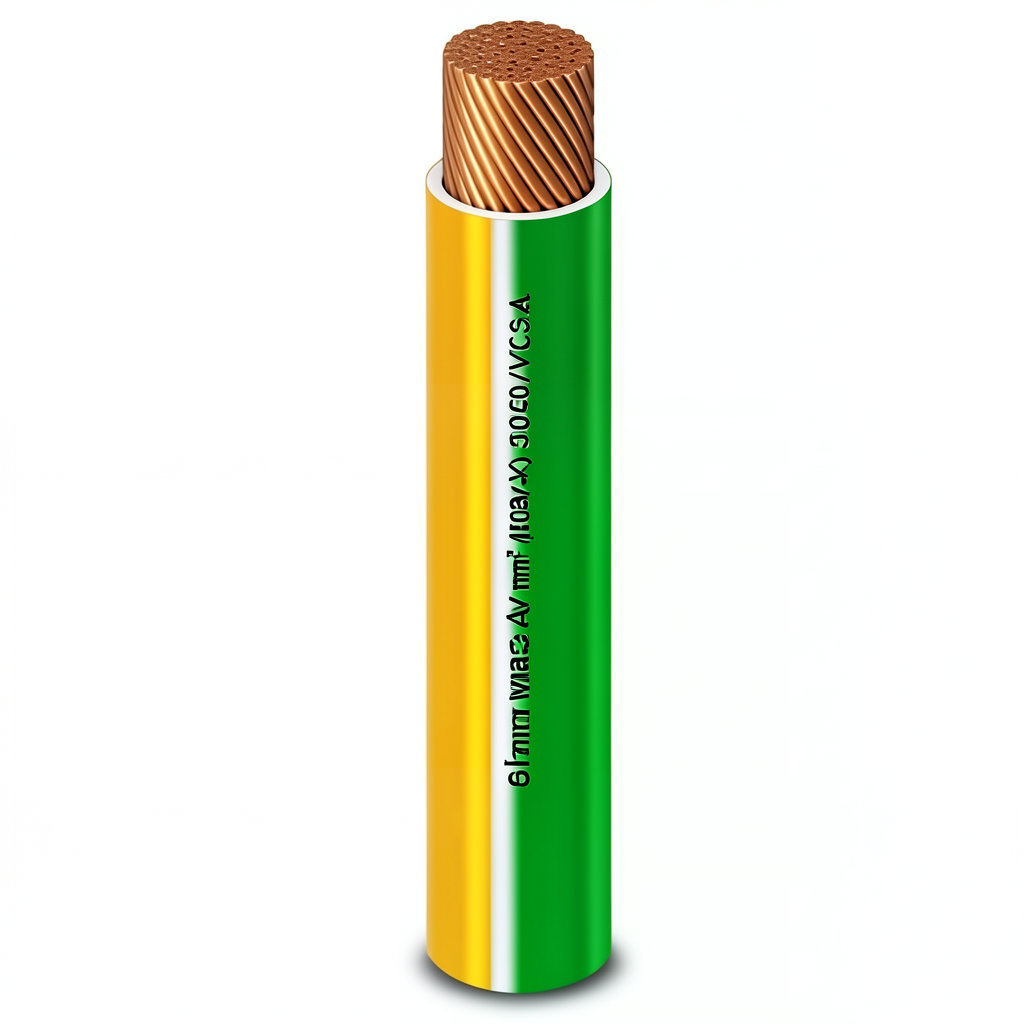 6mm2 Green/Yellow Flexible Electrical Wire 450/750V, Copper Conductor, Heat Resistant PVC Insulated | Al Fanar