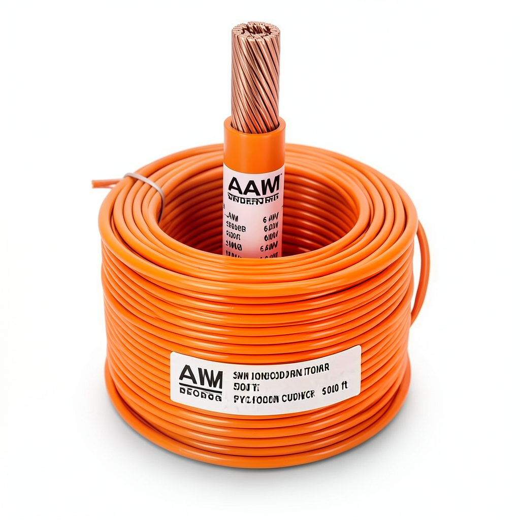 لفة سلك مفرد نحاس مجدول 6 AWG AWM، 600 فولت، عزل PVC برتقالي، طول 500 قدم | شركة الفنار