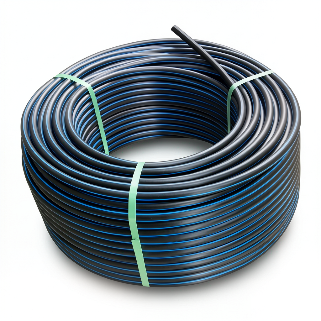 لفة أنابيب بلاستيك HDPE ضغط 12.5 بار PE 80 قطر خارجي 75 مم SDR 11 أسود مع خط أزرق