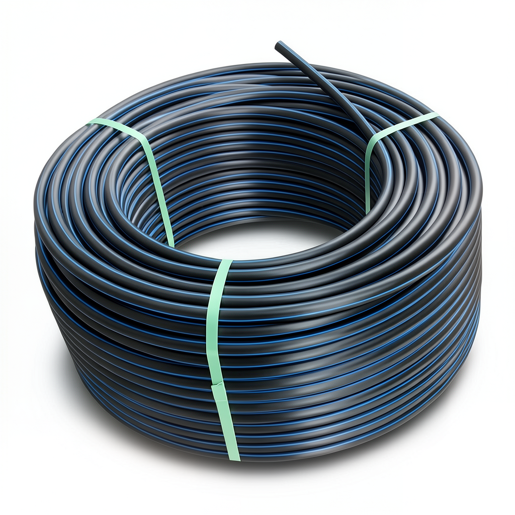 لفة أنابيب HDPE ضغط 12.5 بار PE 80، قطر خارجي 125 مم SDR 11 أسود مع خط أزرق