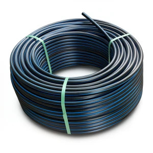 لفة أنابيب HDPE ضغط 12.5 بار PE 80 قطر خارجي 140 مم SDR 11 أسود مع خط أزرق