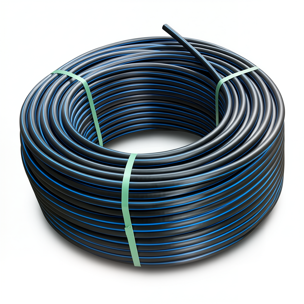 لفة أنابيب HDPE ضغط 12.5 بار PE 80 قطر خارجي 140 مم SDR 11 أسود مع خط أزرق