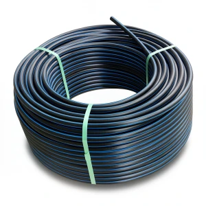 HDPE Plastic Coil Pipe Nominal Pressure 16 Bar PE 80, 25 mm SDR 9 Black with Blue Stripes