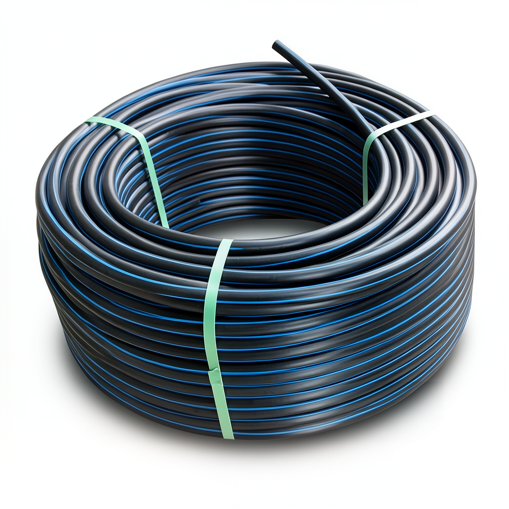 لفة أنابيب بلاستيك HDPE ضغط 16 بار PE 80 قطر خارجي 40 مم SDR 9 أسود مع خطوط زرقاء