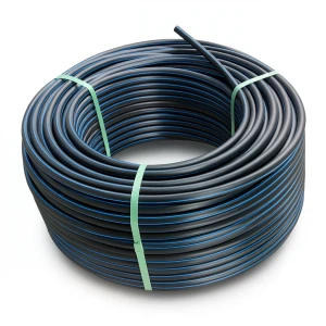 HDPE Plastic Coil Pipe Nominal Pressure 16 Bar PE 80 OD 63 mm SDR 9 Black with Blue Stripes