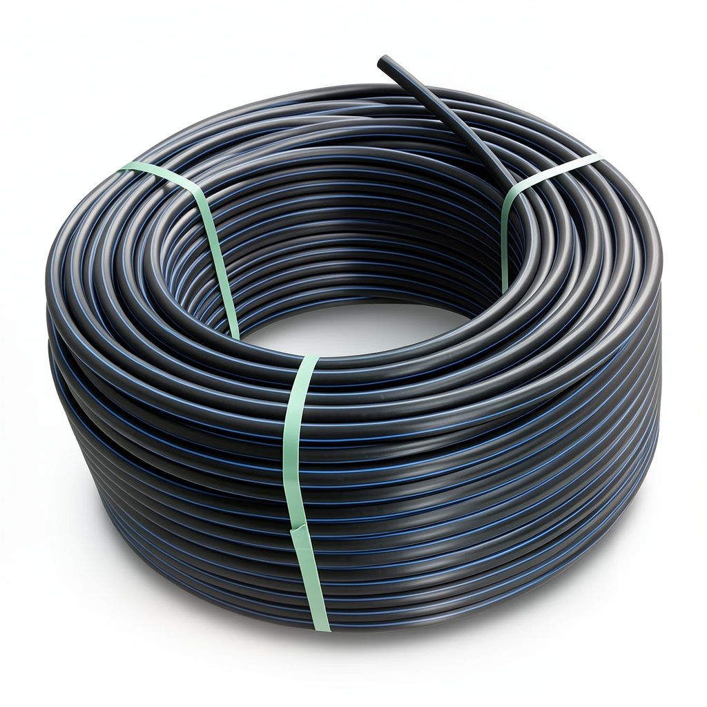HDPE Plastic Coil Pipe Nominal Pressure 16 Bar PE 80 OD 75 mm SDR 9 Black with Blue Stripes