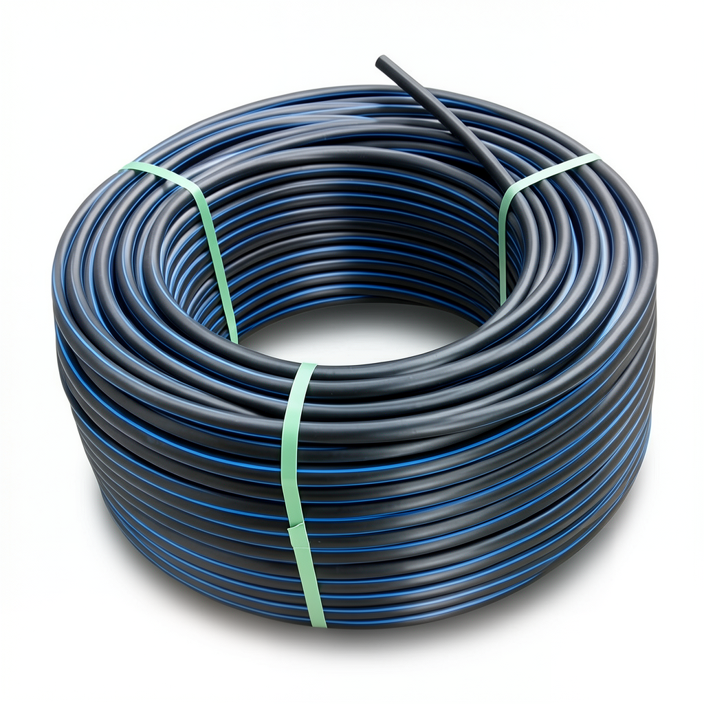 HDPE Plastic Coil Pipe PN 16 Bar PE 80 OD 110 mm SDR 9 Black with Blue Stripes