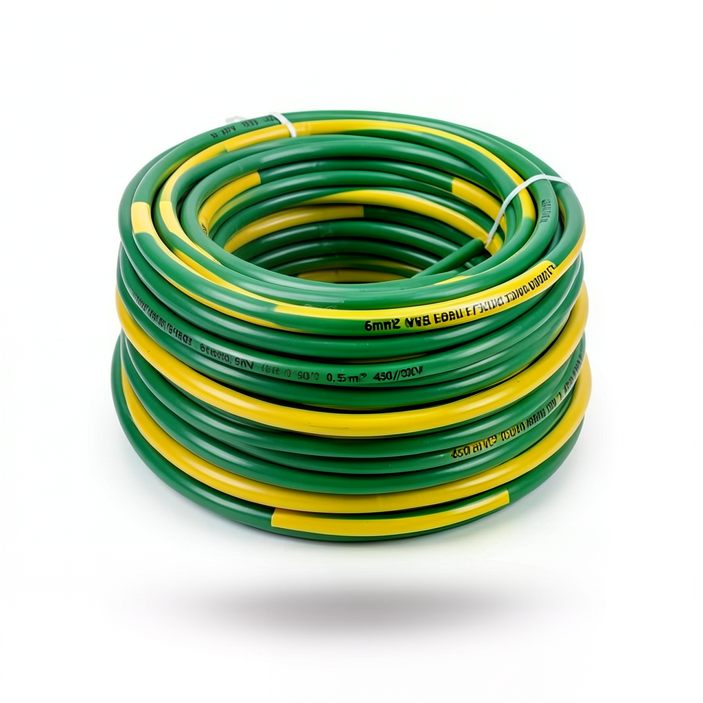 6mm2 Green/Yellow Flexible Electrical Wire 450/750V, Copper Conductor, Heat Resistant PVC Insulated | Al Fanar