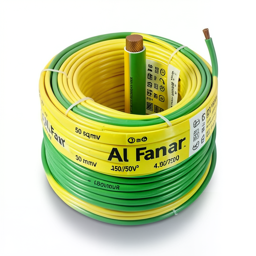 50 sq mm Yellow/Green Single Electrical Wire 450/750V, Flexible Copper, Heat Resistant PVC | Al Fanar