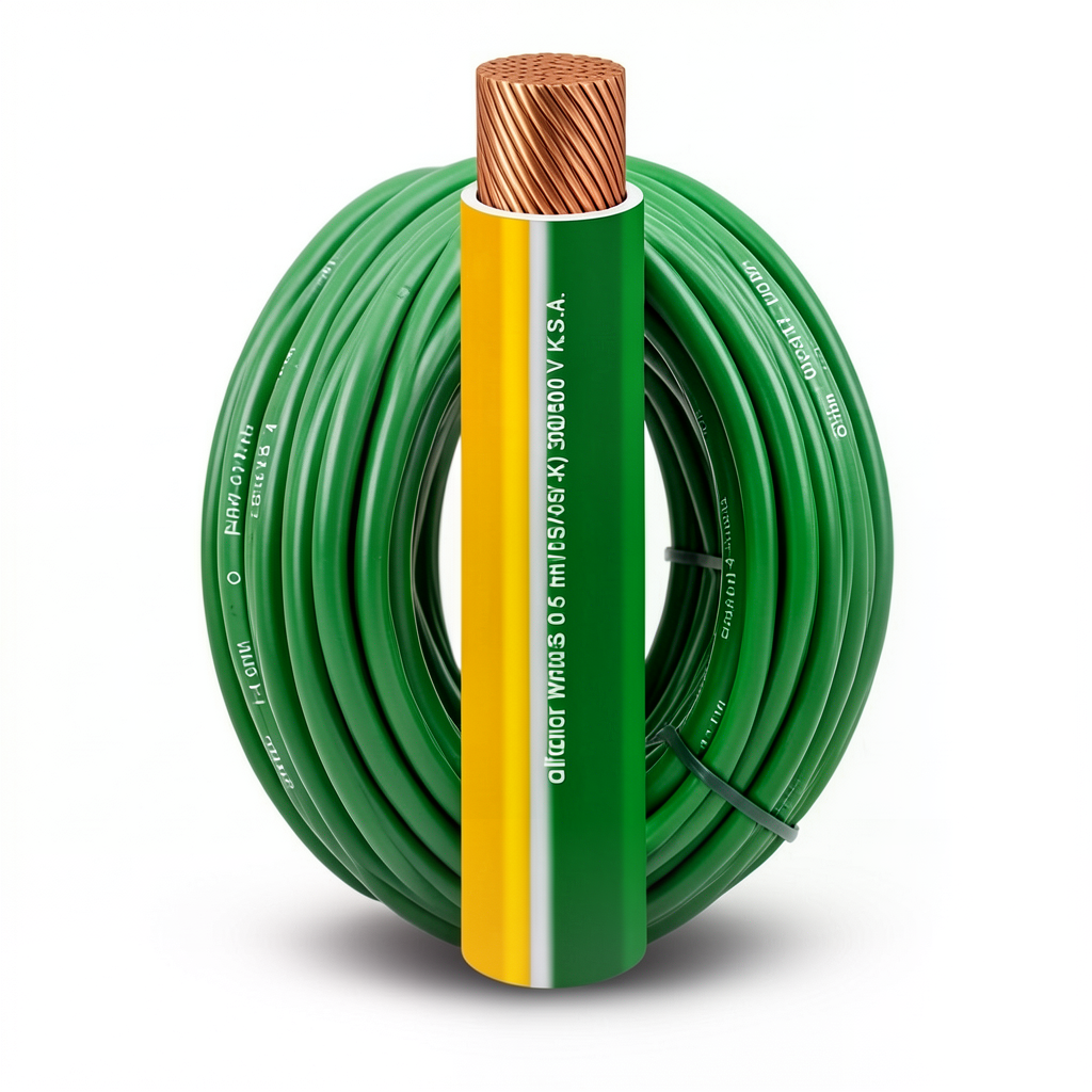 لفة سلك 70 مم2 أخضر/أصفر مرن 450/750 جهد، موصل نحاس، عزل PVC مقاوم للحرارة | شركة الفنار