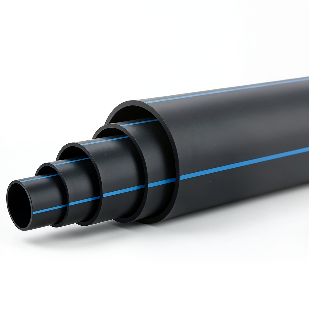 مواسير بلاستيك HDPE ضغط 20 بار PE 100 قطر خارجي 280 مم SDR 9 أسود مع خط أزرق