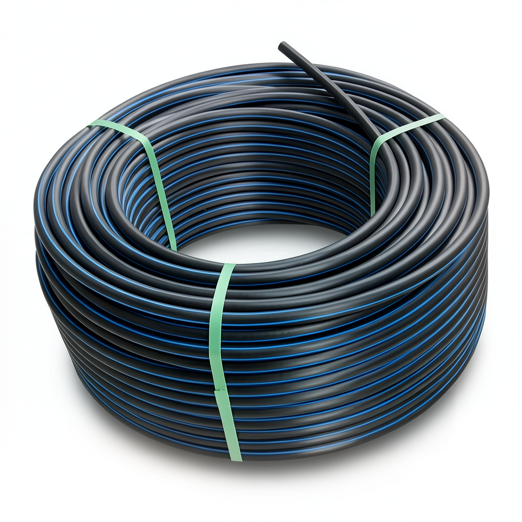 لفة أنابيب بلاستيك HDPE ضغط 12.5 بار PE 100 قطر 40 مم SDR 13.6 أسود مع خطوط زرقاء
