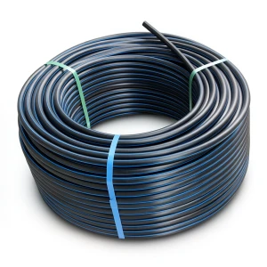 لفة أنابيب بلاستيك HDPE ضغط 12.5 بار PE 100 قطر خارجي 110 مم SDR 13.6 أسود مع خطوط زرقاء