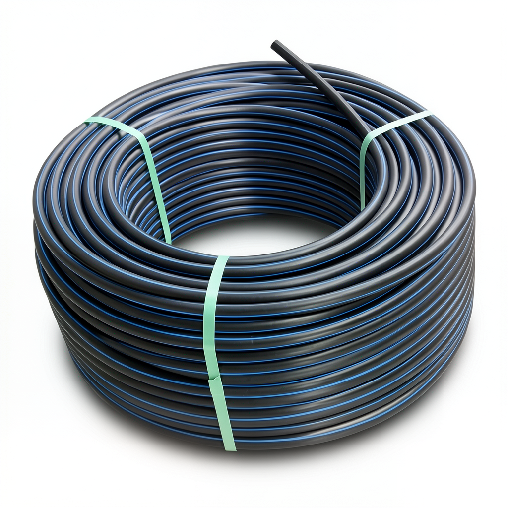لفة أنابيب بلاستيك HDPE ضغط 12.5 بار PE 100 قطر خارجي 125 مم SDR 13.6 أسود مع خط أزرق