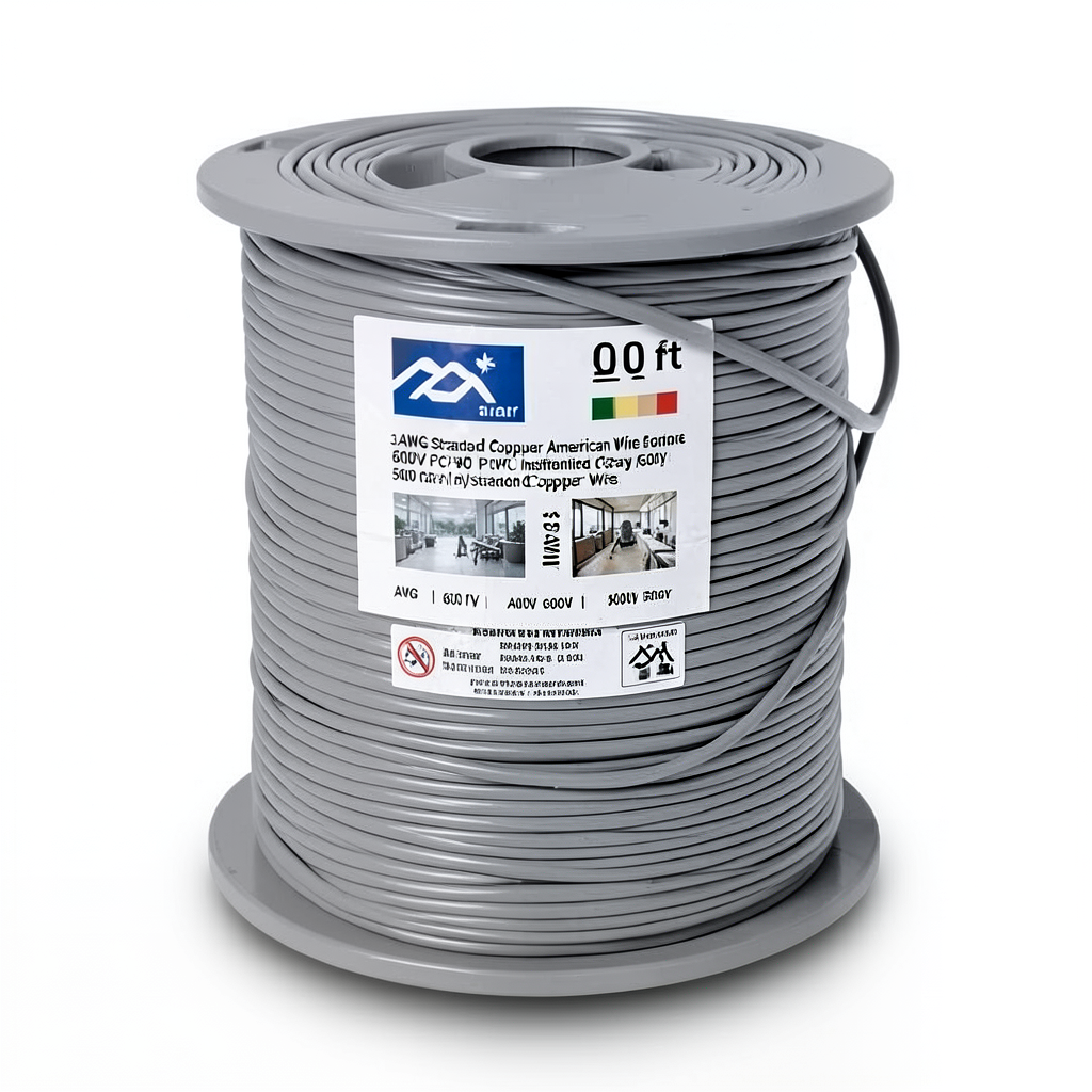سلك امريكي 3 AWG نحاس مجدول معزول PVC رمادي 600 فولت طول 500 قدم | شركة الفنار
