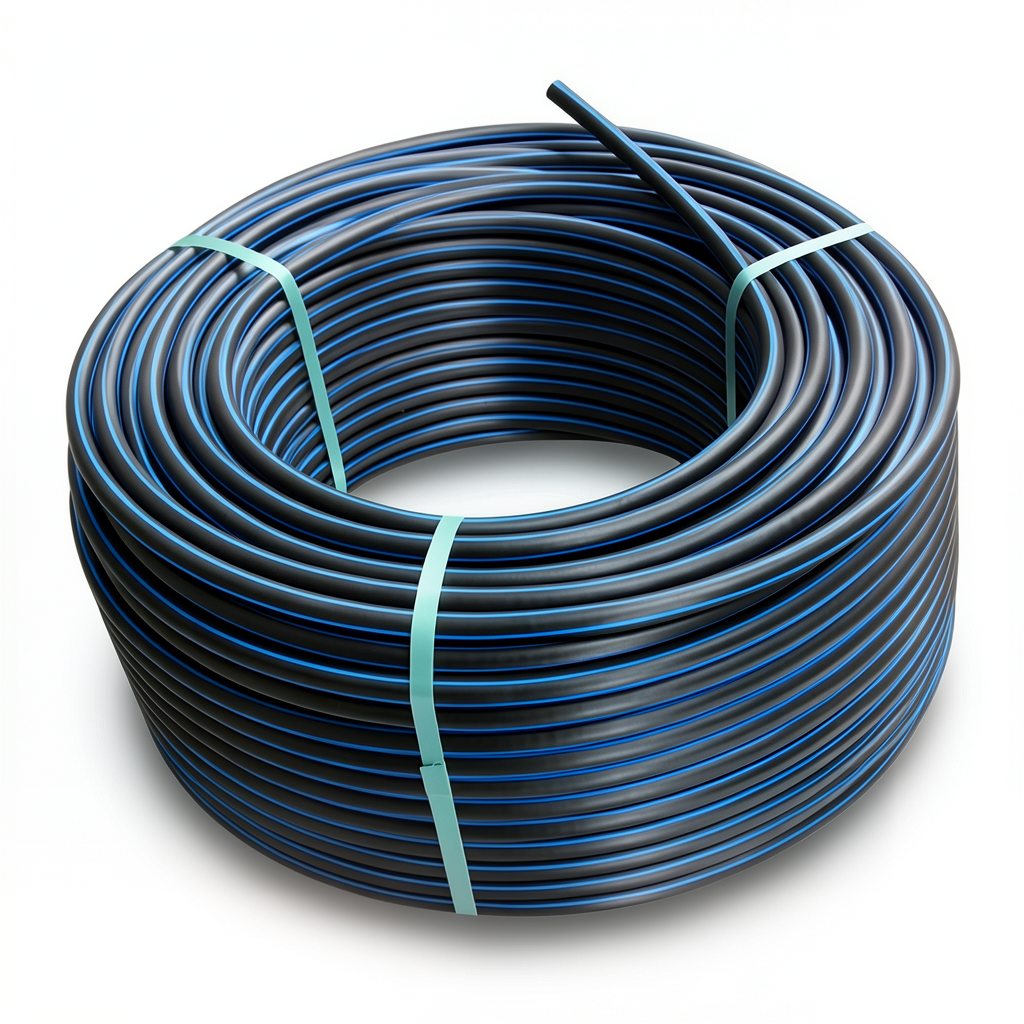 HDPE Plastic Coil Pipe PN 16 Bar PE 80 OD 40 mm SDR 9 Black with Blue Stripes