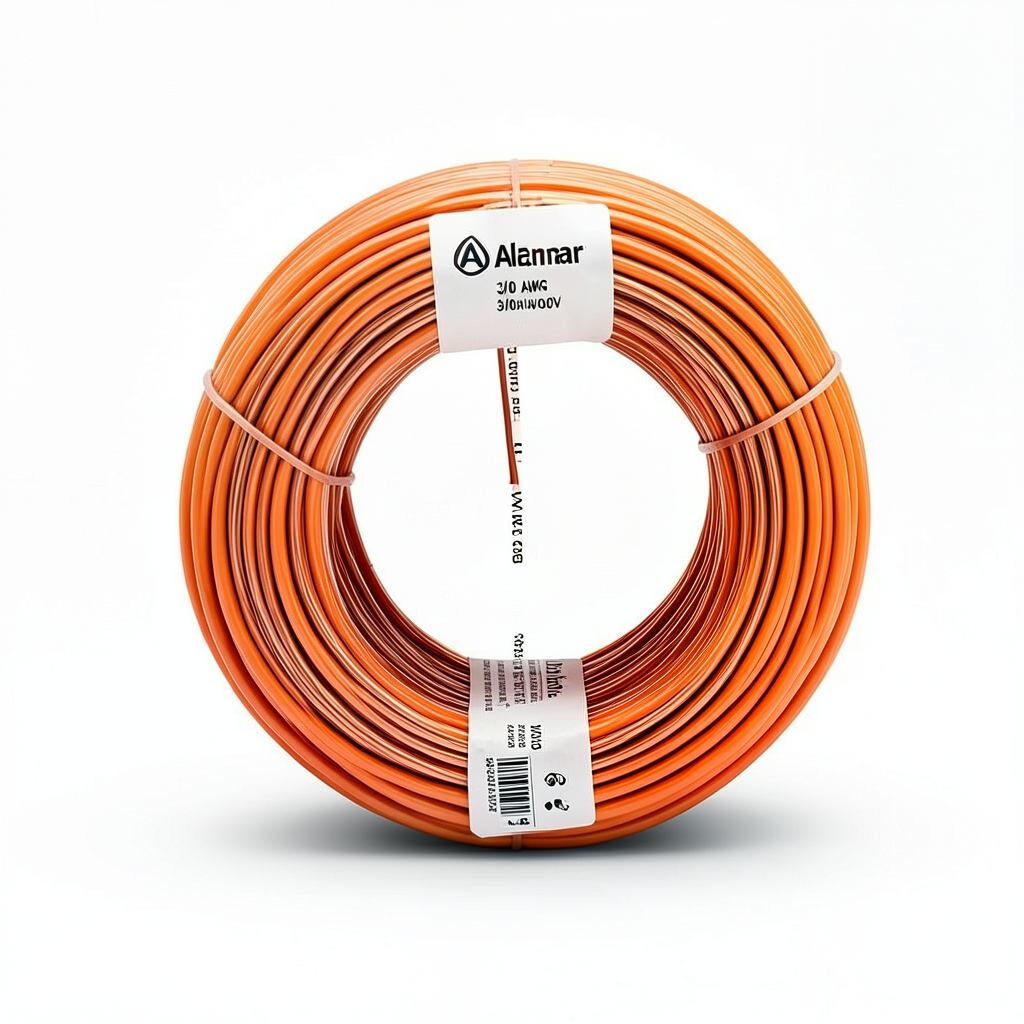 لفة سلك كهرباء مفرد نحاس مجدول 600 فولت AWM مقاس 3/0 AWG، عزل PVC برتقالي، 500 قدم | شركة الفنار