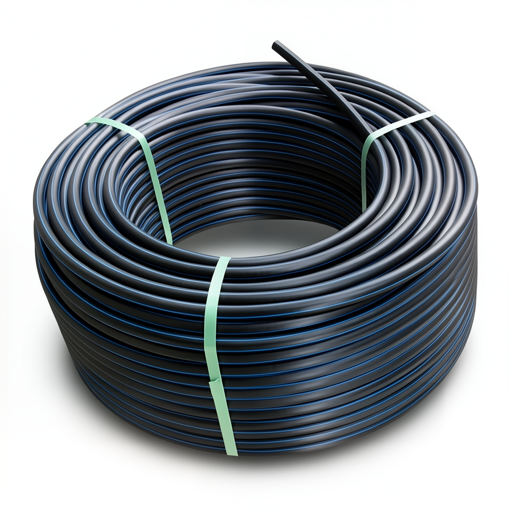 لفة أنابيب بلاستيك HDPE ضغط 16 بار PE 80 قطر خارجي 75 مم SDR 9 أسود مع خطوط زرقاء