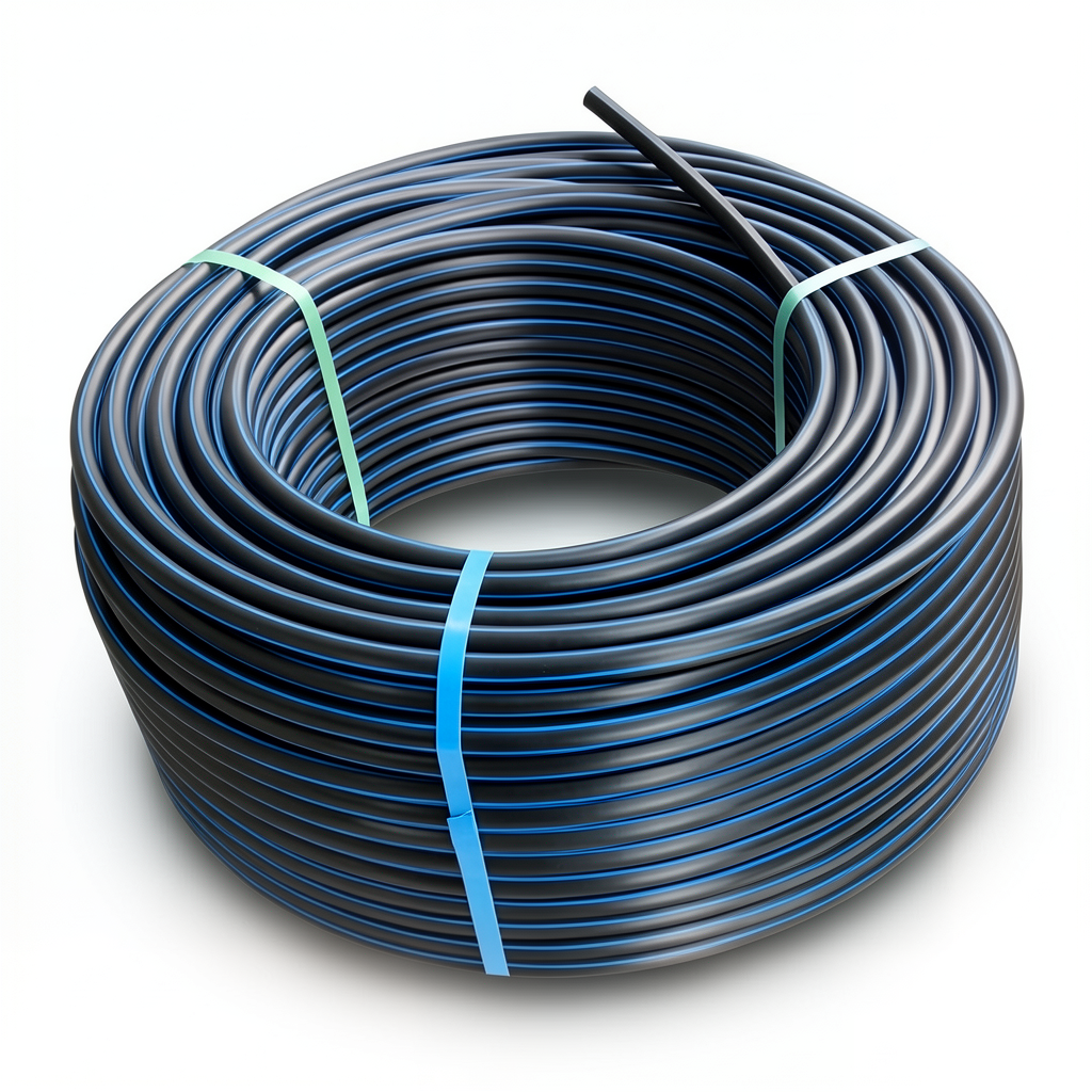 HDPE Plastic Coil Pipe PN 16 Bar PE 80 OD 110 mm SDR 9 Black with Blue Stripes