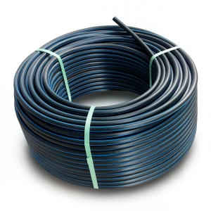 لفة أنابيب بلاستيك بولي ايثيلين عالي الكثافة ضغط 12.5 بار [PE 100] قطر خارجي 63 مم SDR 13.6 لون أسود مع خط أزرق