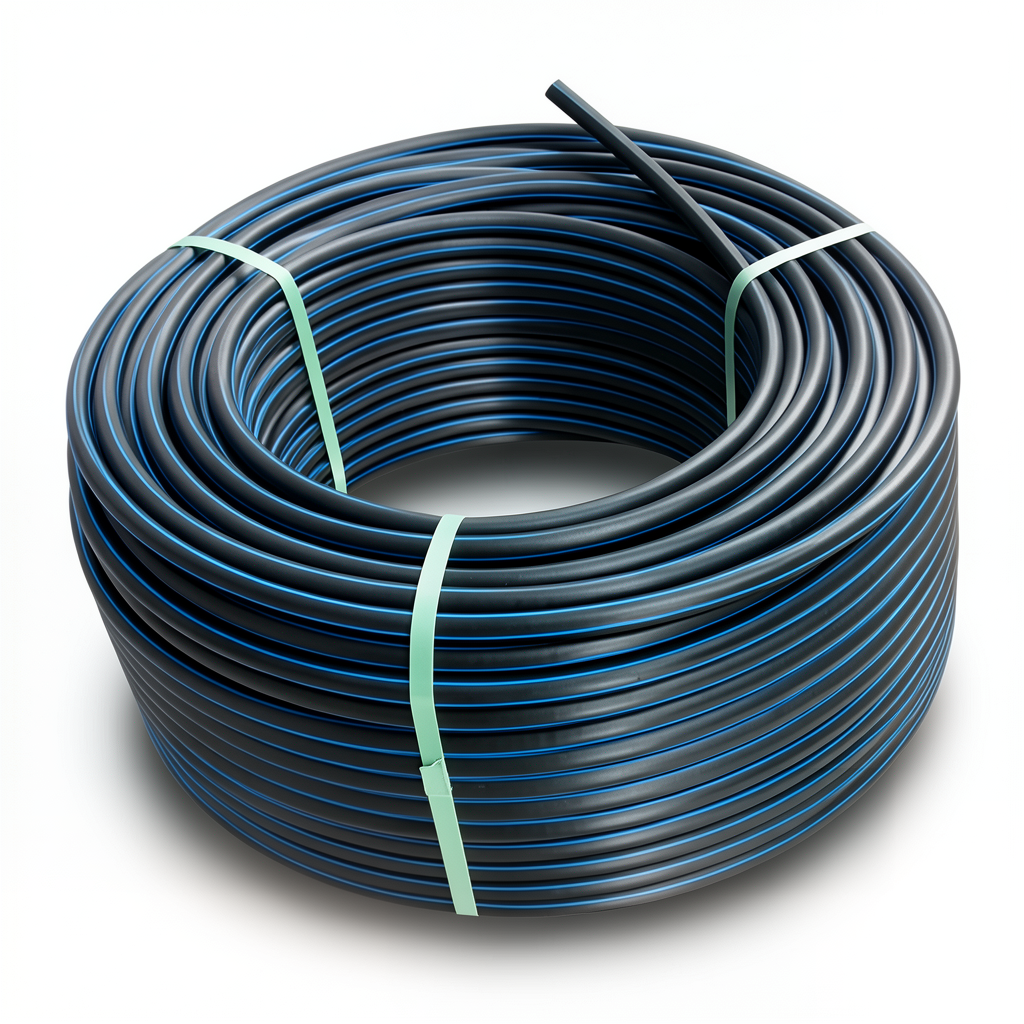 لفة أنابيب بلاستيك بولي ايثيلين عالي الكثافة ضغط 12.5 بار [PE 100] قطر خارجي 63 مم SDR 13.6 لون أسود مع خط أزرق