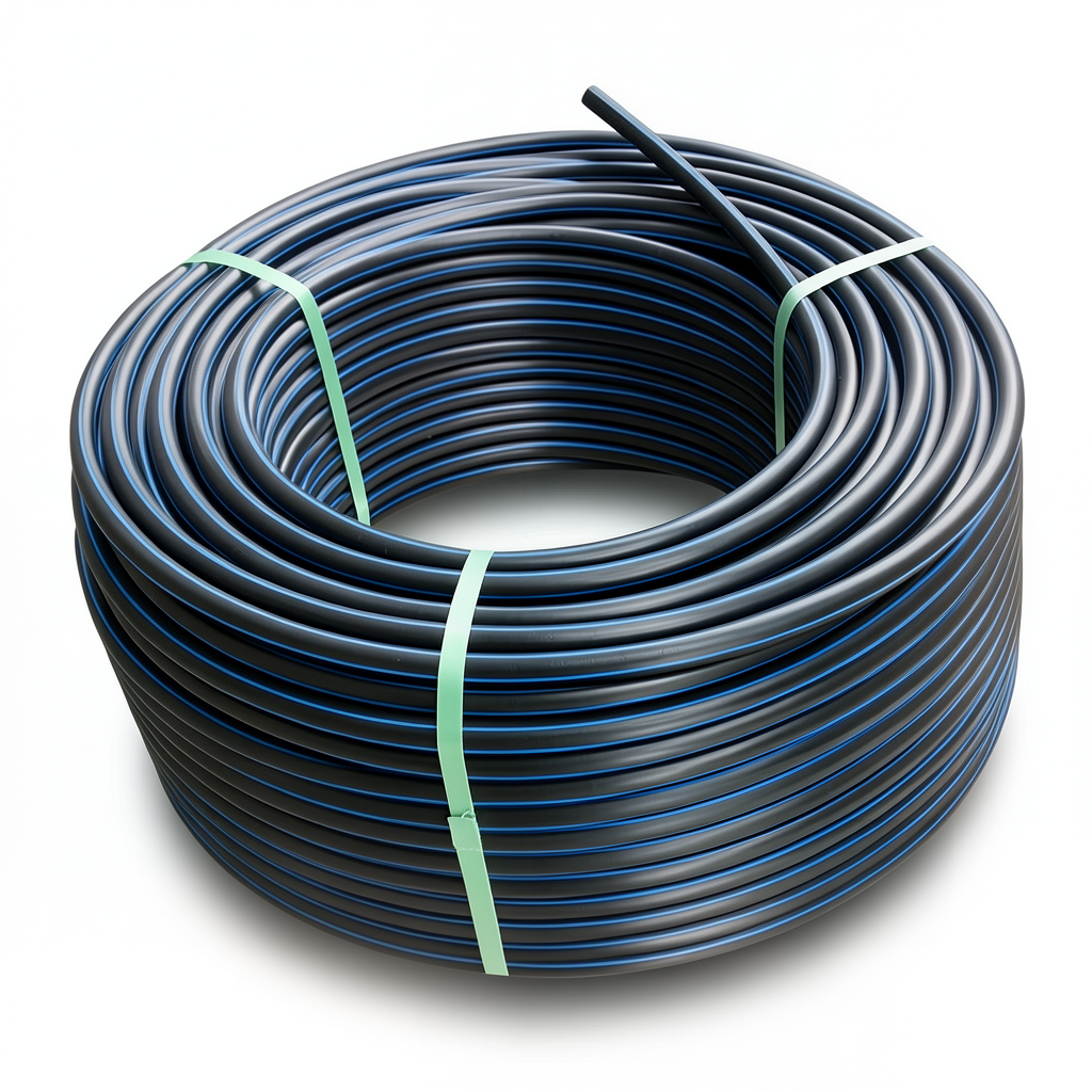 لفة أنابيب بلاستيك HDPE ضغط 12.5 بار PE 100 قطر خارجي 90 مم SDR 13.6 أسود مع خطوط زرقاء