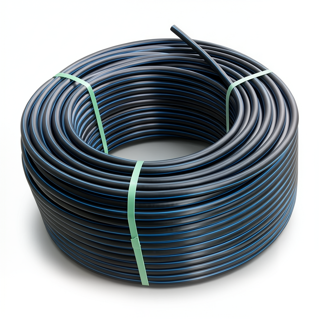 لفة أنابيب بلاستيك HDPE ضغط 12.5 بار PE 100 قطر خارجي 125 مم SDR 13.6 أسود مع خط أزرق