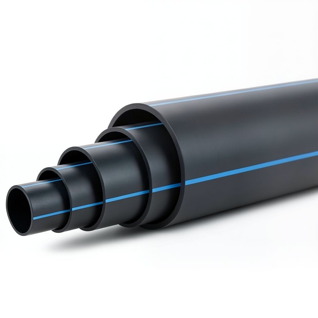 مواسير HDPE ضغط 12.5 بار PE 100 قطر خارجي 225 مم SDR 13.6 أسود مع خط أزرق