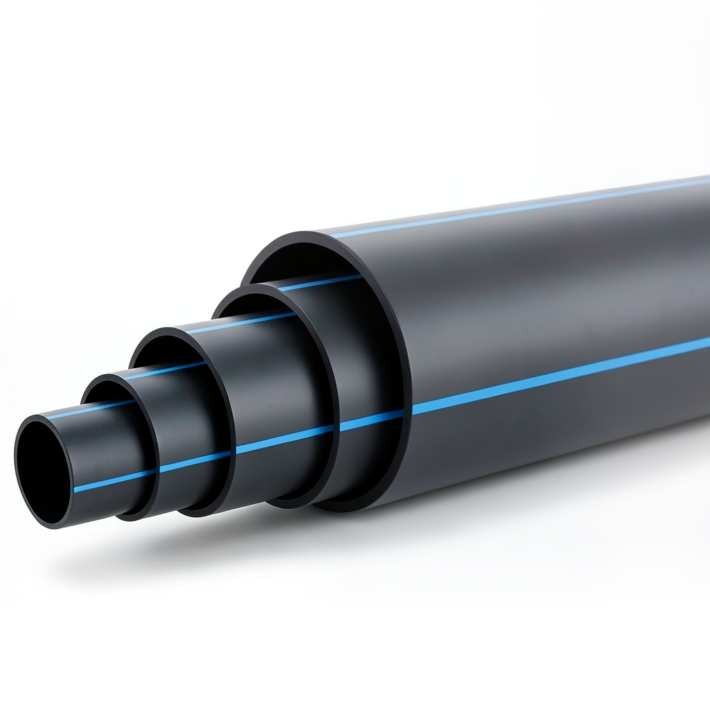 مواسير HDPE ضغط 20 بار PE 100 قطر خارجي 560 مم SDR 9 أسود مع خط أزرق