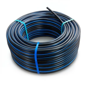 لفة أنابيب HDPE ضغط 4 بار PE 100 قطر خارجي 63 مم SDR 41 أسود مع خط أزرق