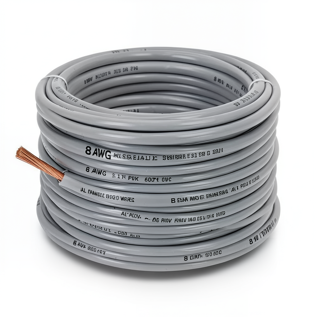 لفة سلك كهرباء امريكي 8 AWG نحاس مجدول عزل PVC رمادي، 600 فولت، طول اللفة 500 قدم | شركة الفنار