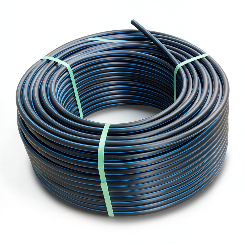 HDPE Coil Pipe 4 Bar Pressure PE 100 Outer Diameter 125 mm SDR 41 Black with Blue Stripes