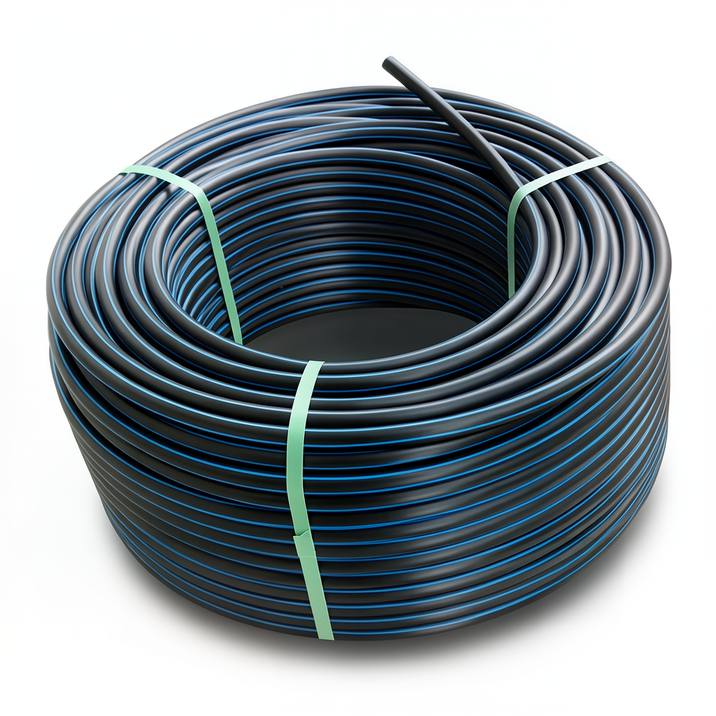 لفة أنابيب بلاستيك HDPE ضغط اسمي 4 بار PE 100 قطر خارجي 160 مم SDR 41 أسود مع خط أزرق