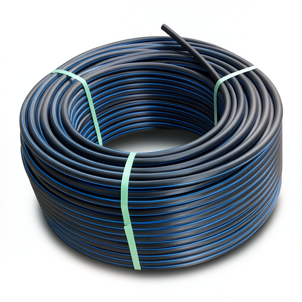 لفة أنابيب HDPE ضغط 6.3 بار PE 100 قطر خارجي 40 مم SDR 26 أسود مع خط أزرق