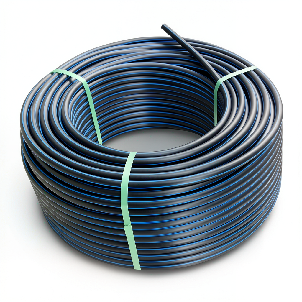 لفة أنابيب HDPE ضغط 6.3 بار PE 100 قطر خارجي 40 مم SDR 26 أسود مع خط أزرق