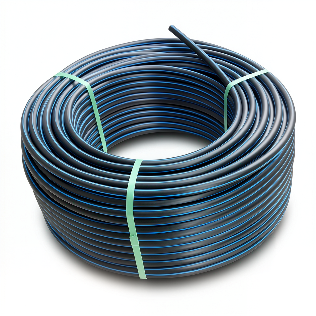 HDPE Coil Pipe Nominal Pressure 6.3 Bar PE 100 OD 50 mm SDR 26 Black with Blue Stripes