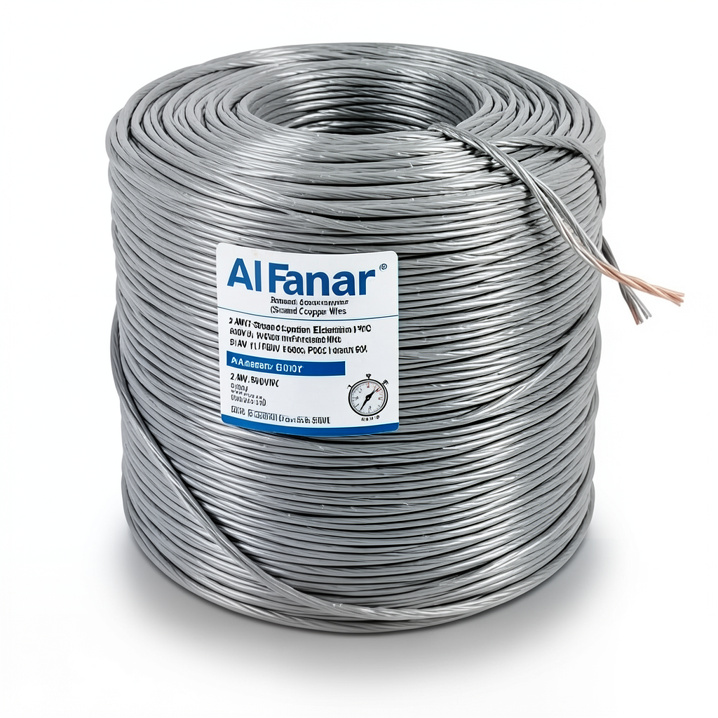لفة سلك كهرباء امريكي 2 AWG نحاس مجدول عزل PVC رمادي، 600 فولت، طول 500 قدم | شركة الفنار