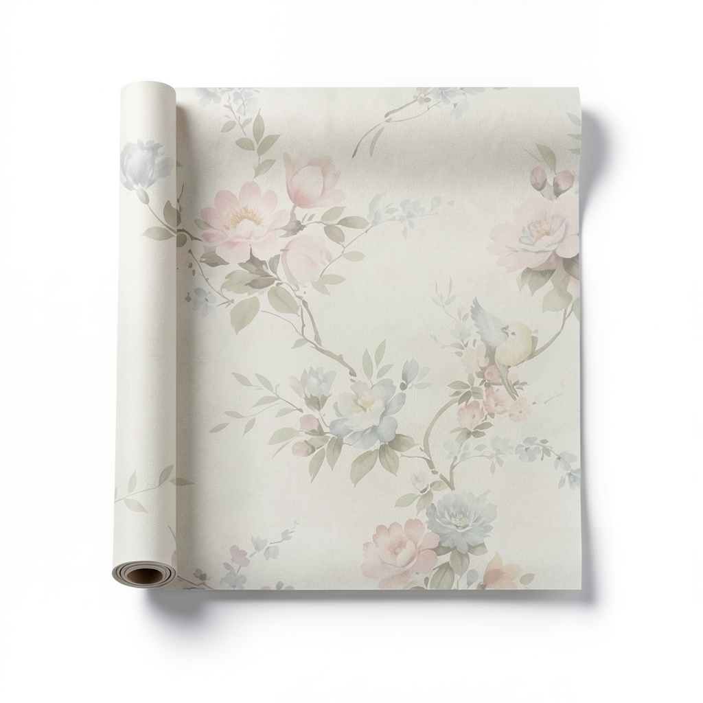 Italian Wallpaper Floral Design Beige Color, Size 10mx0.53m, Model Z66857