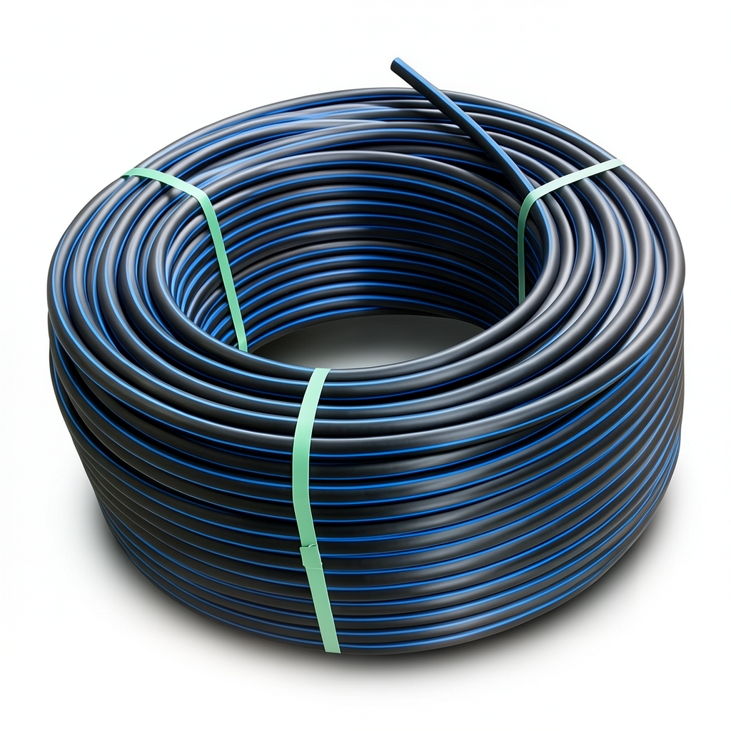 HDPE Polyethylene Coil Pipe Nominal Pressure 6.3 Bar PE 100 OD 125 mm SDR 26 Black with Blue Stripes