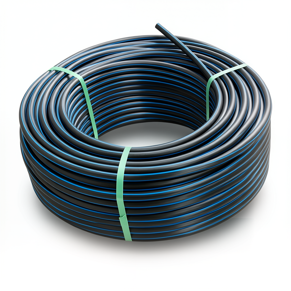 لفة أنابيب بلاستيك HDPE ضغط 6.3 بار PE 100 قطر خارجي 140 مم SDR 26 أسود مع خط أزرق