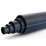 مواسير HDPE ضغط 12.5 بار PE 100 قطر خارجي 250 مم SDR 13.6 لون أسود مع خط أزرق