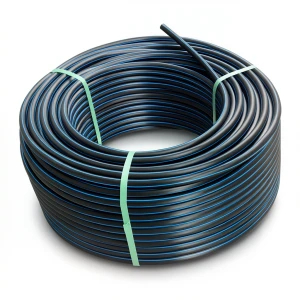 HDPE Polyethylene Plastic Coil Pipe Pressure 6.3 Bar PE 100 Size 90 mm SDR 26 Black Blue Stripes