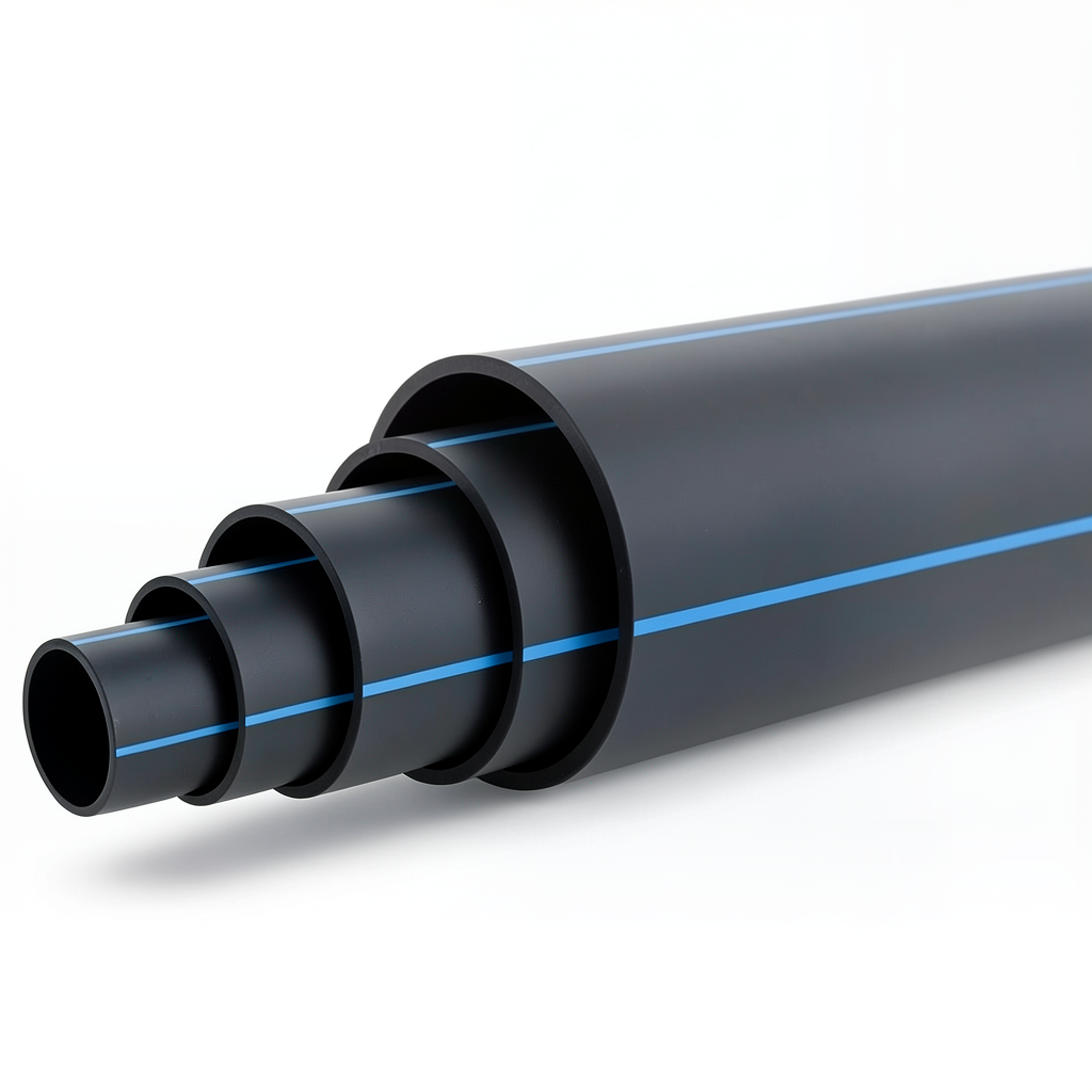 مواسير HDPE ضغط 4 بار PE 100 قطر خارجي 180 مم SDR 41 أسود مع خط أزرق