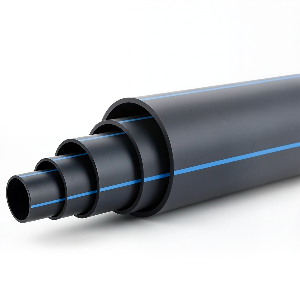 مواسير HDPE ضغط 4 بار PE 100 قطر خارجي 450 مم SDR 41 أسود مع خط أزرق