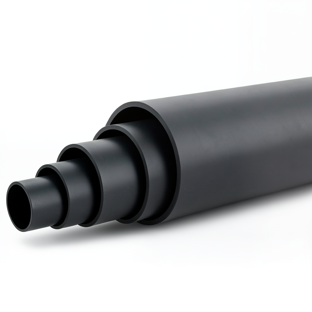 مواسير بلاستيك HDPE ضغط 4 بار PE 80، قطر خارجي 630 مم SDR 26، لون أسود